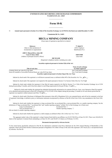 Thumbnail Hecla Mining
 10-K Annual Report 2013