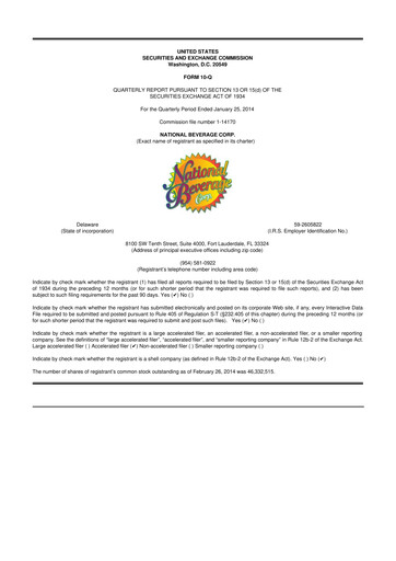 Thumbnail National Beverage
 10-Q Quarterly Report FY2014 