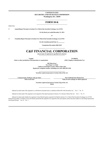 Thumbnail C&F Financial Corporation

 10-K Annual Report 2013