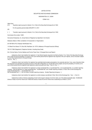 Thumbnail Hovnanian Enterprises
 10-Q Quarterly Report FY2014 