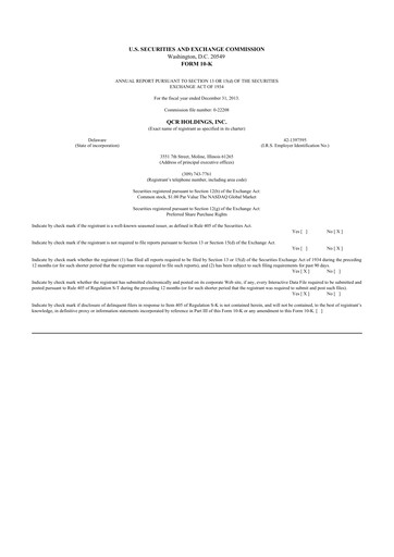 Thumbnail QCR Holdings
 10-K Annual Report 2013