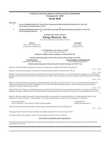 Thumbnail Energy Recovery
 10-K Annual Report 2013