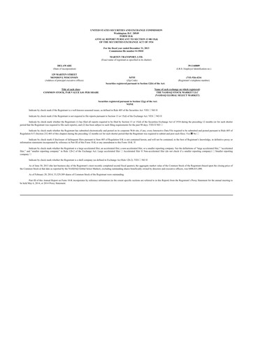 Thumbnail Marten Transport 10-K Annual Report 2013