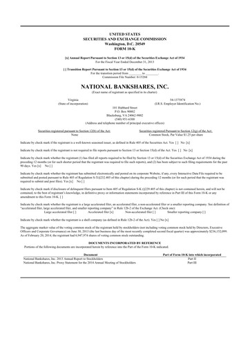 Thumbnail National Bankshares 10-K Annual Report 2013
