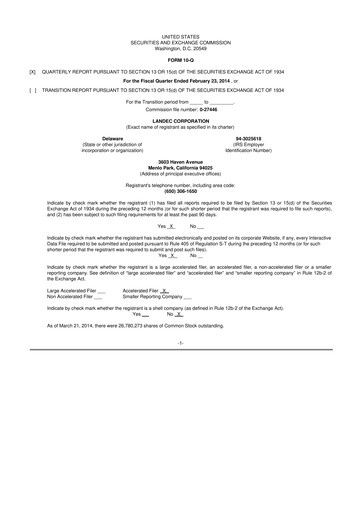 Thumbnail Lifecore Biomedical 10-Q Quarterly Report FY2014 