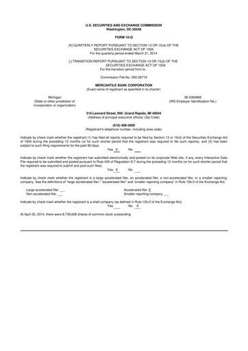 Thumbnail Mercantile Bank 10-Q Quarterly Report FY2014 