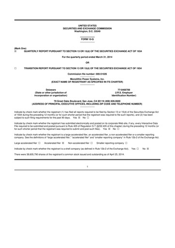 Miniature Monolithic Power Systems 10-Q Rapport trimestriel 2014 