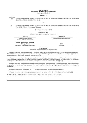 Miniature Littelfuse 10-Q Rapport trimestriel 2014 