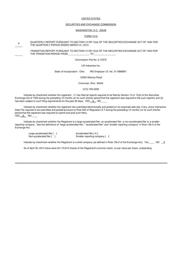 Miniature LSI Industries 10-Q Rapport trimestriel 2014 