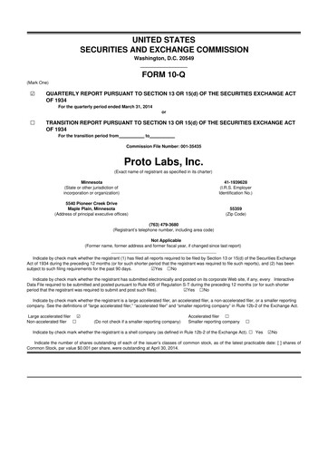 Thumbnail Protolabs 10-Q Quarterly Report FY2014 