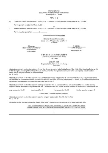 Thumbnail NRC Health
 10-Q Quarterly Report FY2014 