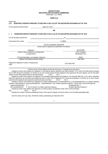 Thumbnail Cathay General Bancorp 10-Q Quarterly Report FY2014 