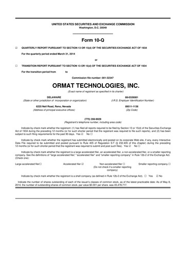 Miniature Ormat Technologies
 10-Q Rapport trimestriel 2014 