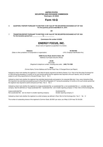 Thumbnail Energy Focus 10-Q Quarterly Report FY2014 