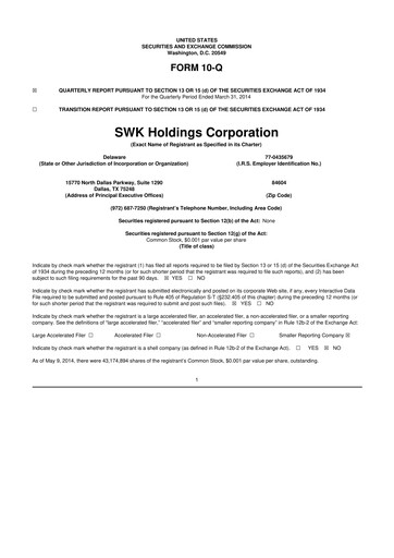 Thumbnail SWK Holdings 10-Q Quarterly Report FY2014 
