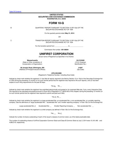 Thumbnail UniFirst 10-Q Quarterly Report FY2014 