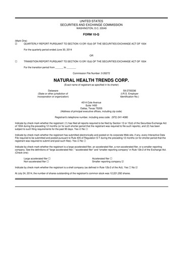 Thumbnail Natural Health Trends 10-Q Quarterly Report FY2014 
