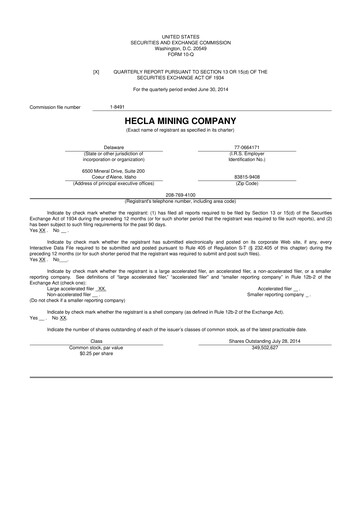 Miniature Hecla Mining
 10-Q Rapport trimestriel 2014 