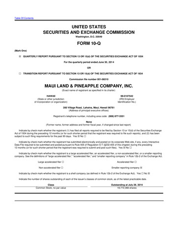 Vorschaubild Maui Land & Pineapple Company 10-Q Quartalsbericht 2014 