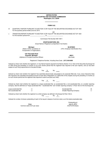 Thumbnail The Shyft Group 10-Q Quarterly Report FY2014 