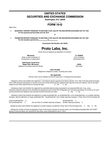 Thumbnail Protolabs 10-Q Quarterly Report FY2014 