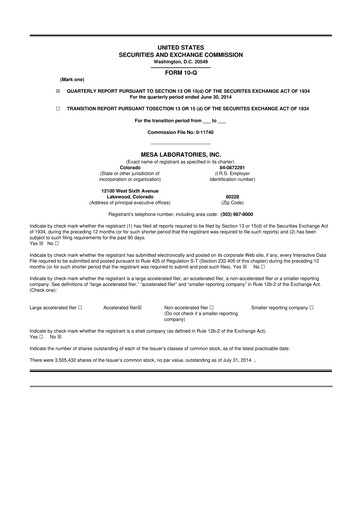 Thumbnail Mesa Laboratories 10-Q Quarterly Report FY2015 