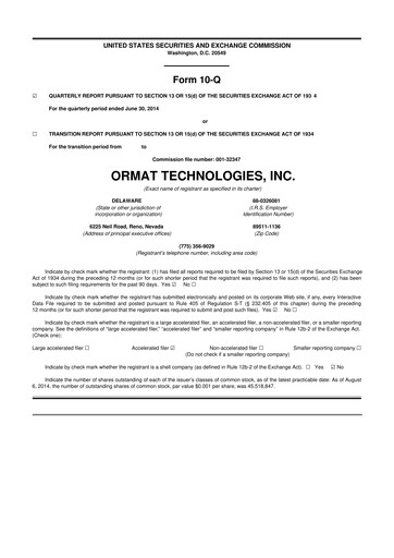 Miniature Ormat Technologies
 10-Q Rapport trimestriel 2014 
