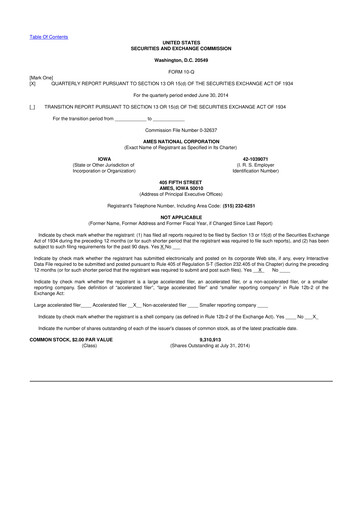 Thumbnail Ames National Corp. 10-Q Quarterly Report FY2014 