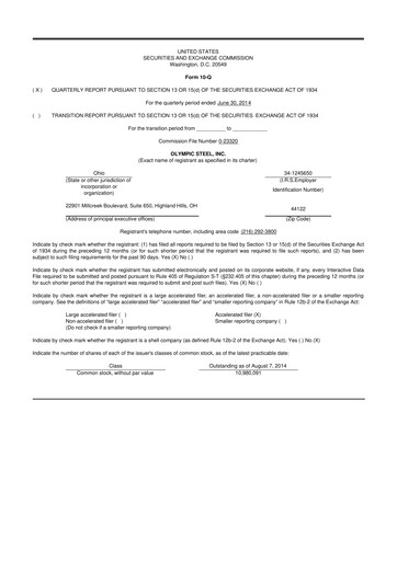 Thumbnail Olympic Steel
 10-Q Quarterly Report FY2014 