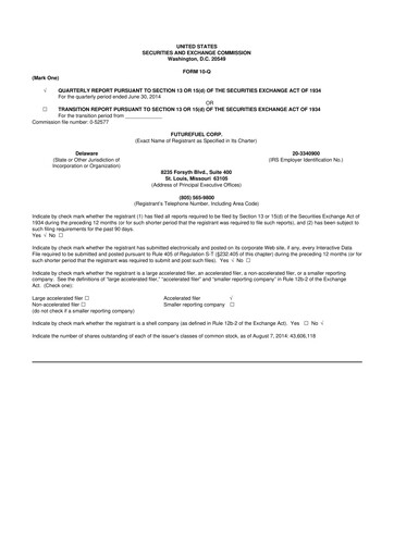 Thumbnail FutureFuel 10-Q Quarterly Report FY2014 