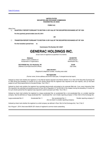 Vorschaubild Generac 10-Q Quartalsbericht 2014 