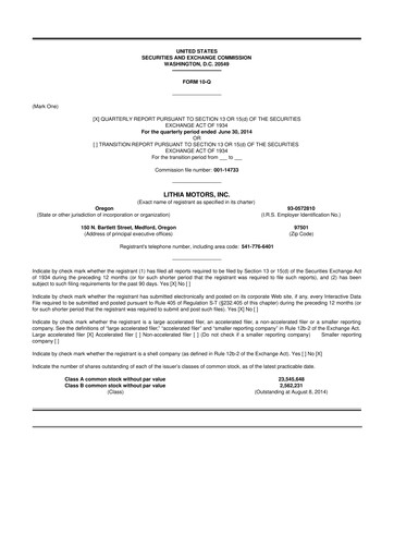 Vorschaubild Lithia Motors 10-Q Quartalsbericht 2014 