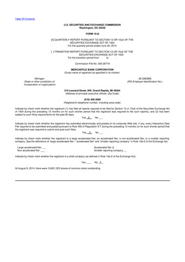 Thumbnail Mercantile Bank 10-Q Quarterly Report FY2014 