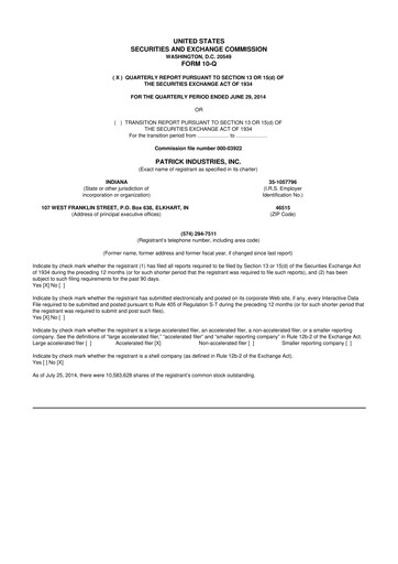 Thumbnail Patrick Industries 10-Q Quarterly Report FY2014 