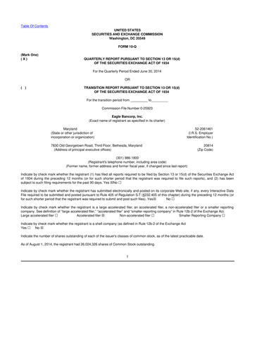 Thumbnail Eagle Bancorp 10-Q Quarterly Report FY2014 