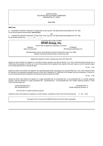 Thumbnail SPAR Group 10-Q Quarterly Report FY2014 
