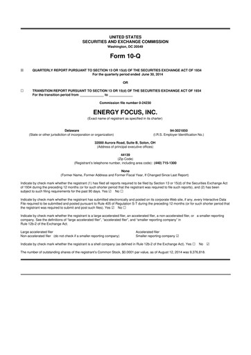 Thumbnail Energy Focus 10-Q Quarterly Report FY2014 