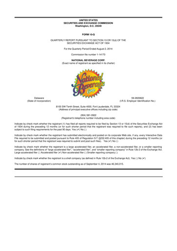 Thumbnail National Beverage
 10-Q Quarterly Report FY2015 