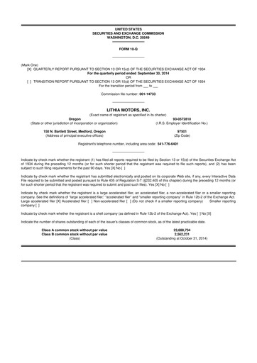 Vorschaubild Lithia Motors 10-Q Quartalsbericht 2014 