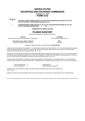 Vorschaubild Plumas Bancorp 10-Q Quartalsbericht 2014 