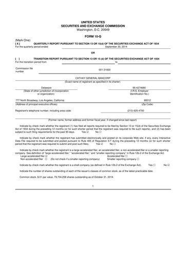 Thumbnail Cathay General Bancorp 10-Q Quarterly Report FY2014 