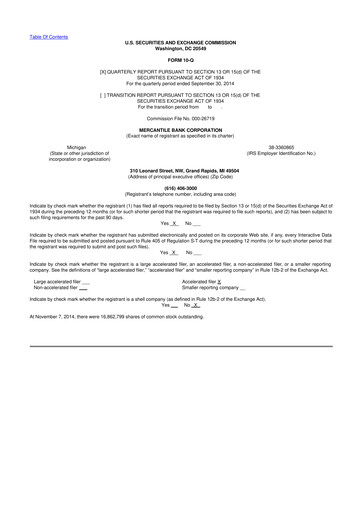 Thumbnail Mercantile Bank 10-Q Quarterly Report FY2014 
