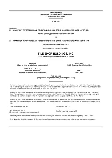 Thumbnail Tile Shop Holdings 10-Q Quarterly Report FY2014 