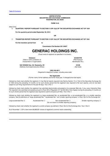 Vorschaubild Generac 10-Q Quartalsbericht 2014 