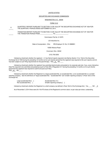 Miniature LSI Industries 10-Q Rapport trimestriel 2015 