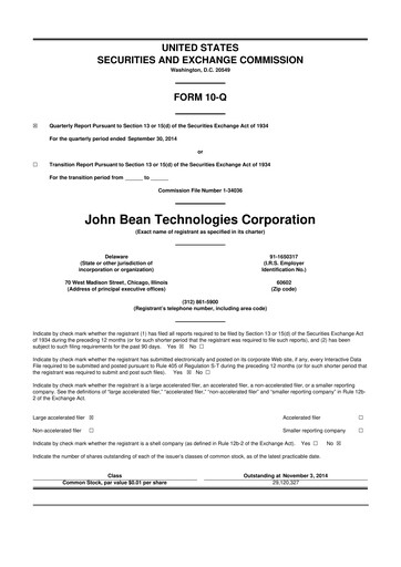 Thumbnail JBT Marel Corporation 10-Q Quarterly Report FY2014 