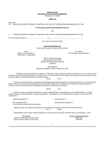 Miniature Rush Enterprises
 10-Q Rapport trimestriel 2014 