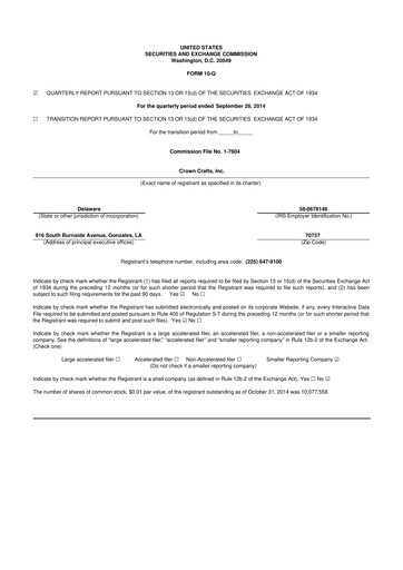 Miniature Crown Crafts 10-Q Rapport trimestriel 2015 