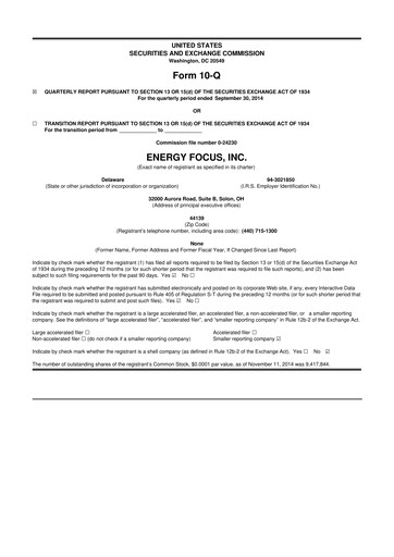 Thumbnail Energy Focus 10-Q Quarterly Report FY2014 