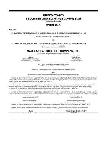 Vorschaubild Maui Land & Pineapple Company 10-Q Quartalsbericht 2014 